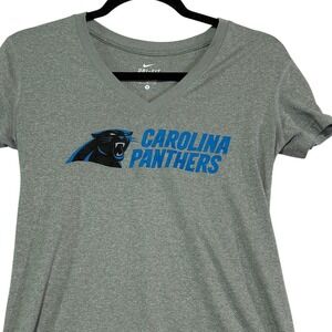 Nike Dri Fit Carolina Panthers‎ NFL T Shirt Womens Small V Neck Gray